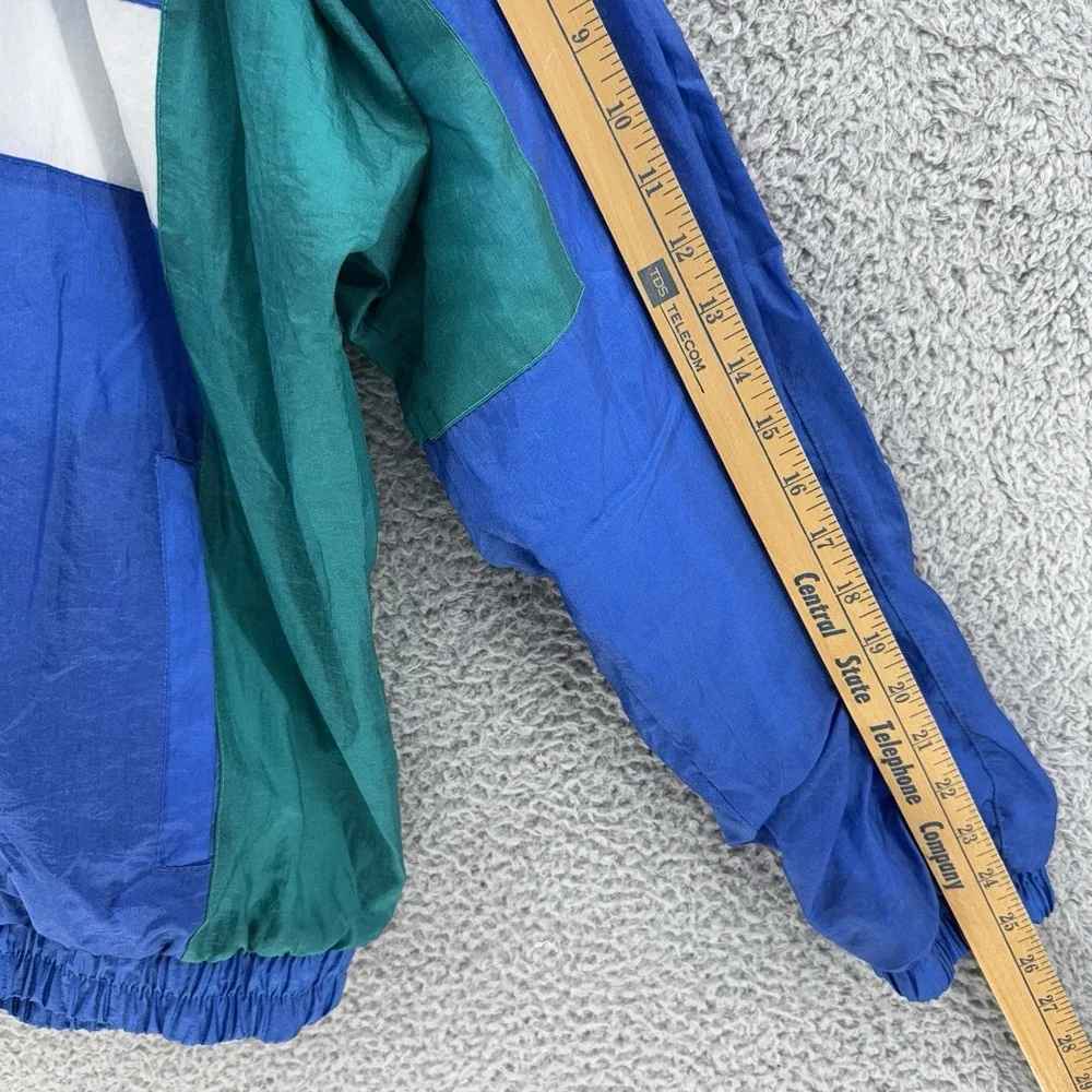John Blair Green White Blue Men's L Nylon Windbreaker Jacket VTG 90s Color Block